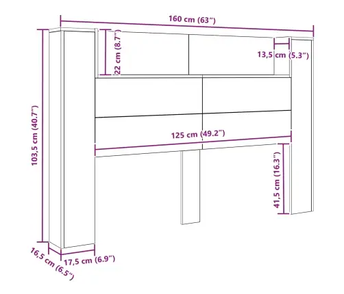 Peatoe Kapp Koos Led-Iga Peaga Must Tamm 160 X 16,5 X 103,5 Cm