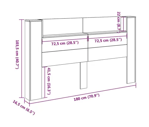 Galvas Dēlis Ar Led Dūmaka Ozols 180 X 16,5 X 103,5 Cm Vidaxl