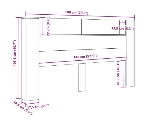 Galvas Dēlis Ar Led Melns Ozolkoks 180 X 16,5 X 103,5 Cm Vidaxl