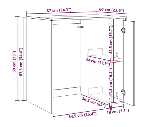 Veļas Mašīnas Skapis Betona 87 X 60 X 89 Cm Inženierijas Koks Vidaxl