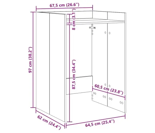 Veļas Mašīnas Skapis Balts 67,5 X 62 X 97 Cm Inženierijas Koks Vidaxl