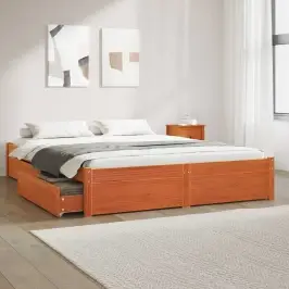 Gultas Rāmis Ar Atvilktni Vaks Brūns 120 X 200 Cm Cieta Priede Vidaxl