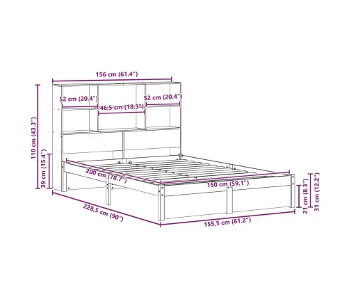 Grāmatu Skapis Gultas Rāmis Vaks Brūns 150 X 200 Cm Vidaxl