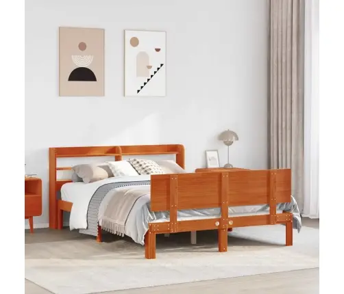 Voodi Raam Peaga 2 Pcs Vahapruun Kindel Männipuidust