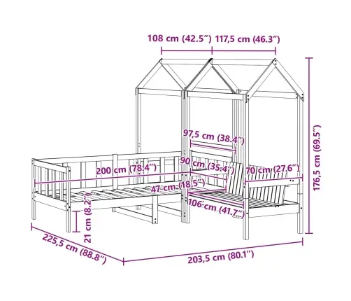 Päeva Voodi Komplekt 3 Pcs Vahapruun Tahke Mänd