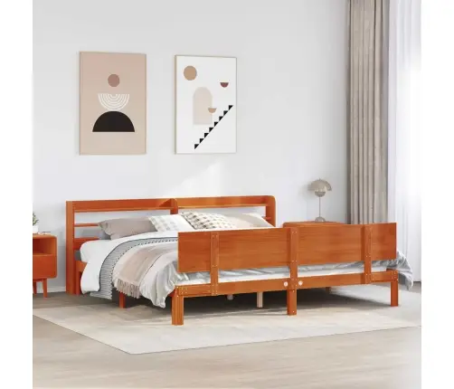 Voodi Raam Peaga 2 Pcs Vahapruun Kindel Männipuidust