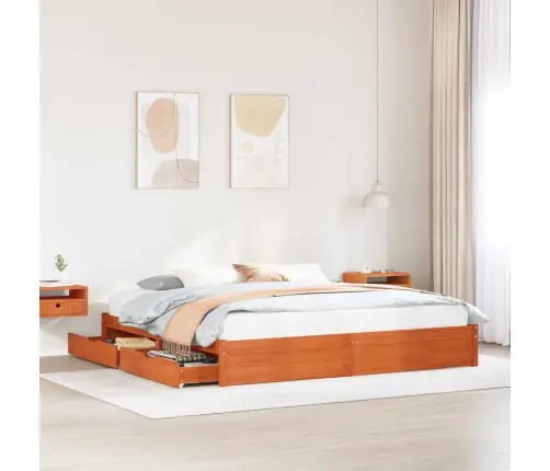 Gultas Rāmis Ar Atvilktni Vaks Brūns 200 X 200 Cm Cieta Priede Vidaxl