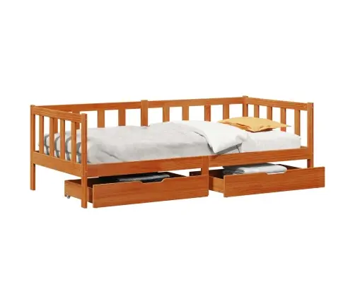 Päevavoodi Peaga Sahtliga 3 Pcs Vahapruun Kindel Männipuidust