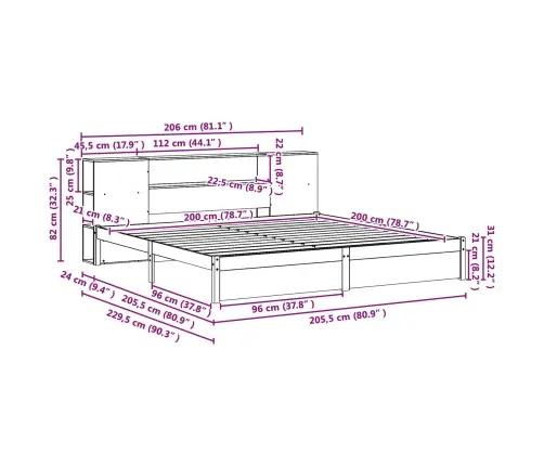 Grāmatu Skapis Gultas Rāmis Vaks Brūns 200 X 200 Cm Vidaxl