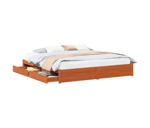 Gultas Rāmis Ar Atvilktni 3 Pcs Vaks Brūns Cieta Priede Vidaxl