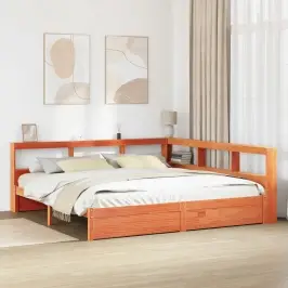 Knygų Spinta Lova Su Galvūgalio 2 Pcs Vaško Ruda 200 X 200 Cm Knygų Spinta Lova Su Galvūgalio 2 Pcs Vaško Ruda 200 X 200 Cm