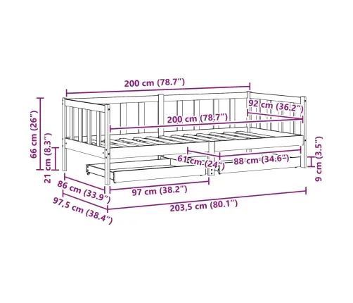 Dienas Gulta Ar Galvas Klāju 3 Pcs Vaks Brūns Cieta Priede Vidaxl