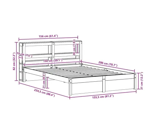 Gultas Rāmis Vaks Brūns 150 X 200 Cm Cieta Priede Vidaxl