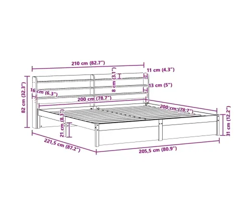 Gultas Rāmis Vaks Brūns 200 X 200 Cm Cieta Priede Vidaxl