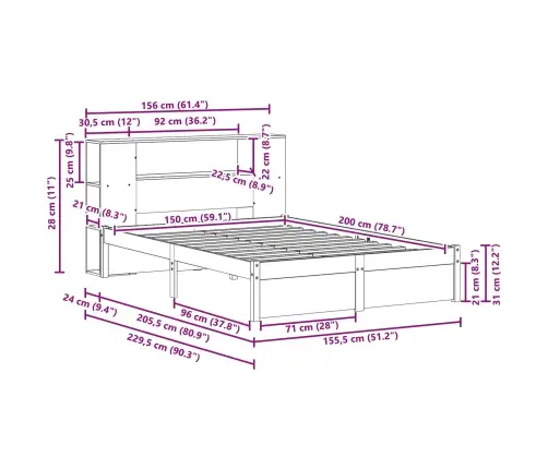 Grāmatu Skapis Gultas Rāmis Vaks Brūns 150 X 200 Cm Vidaxl