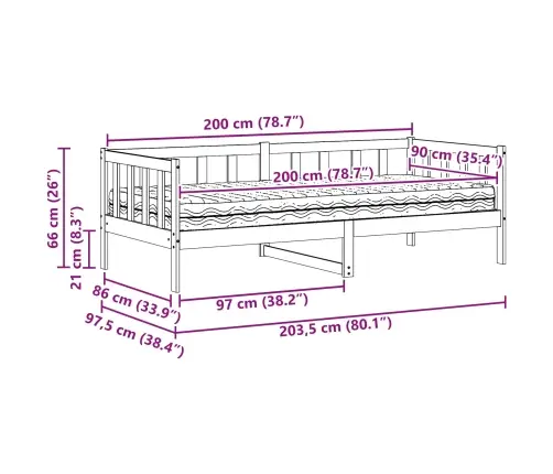 Päevavoodi Madratsiga Peaga Vaha Pruun Ja Valge 90 X 200 Cm