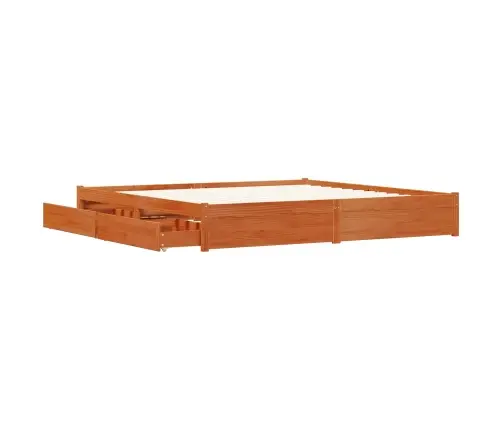 Gultas Rāmis Ar Atvilktni Vaks Brūns 200 X 200 Cm Cieta Priede Vidaxl