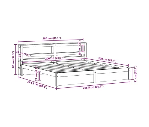 Gultas Rāmis Vaks Brūns 200 X 200 Cm Cieta Priede Vidaxl