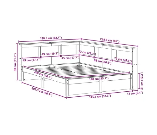 Grāmatu Plaukta Gulta 2 Pcs Vaks Brūns 200 X 140 Cm Vidaxl
