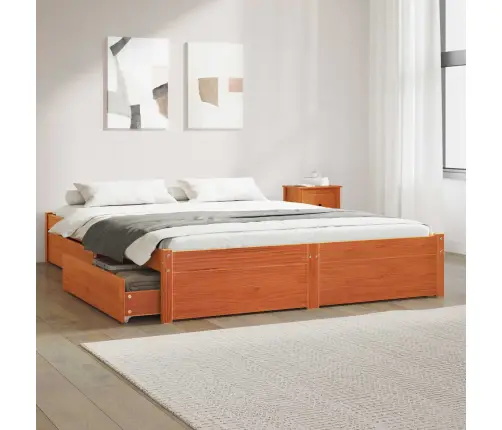 Gultas Rāmis Ar Atvilktni Vaks Brūns 150 X 200 Cm Cieta Priede Vidaxl