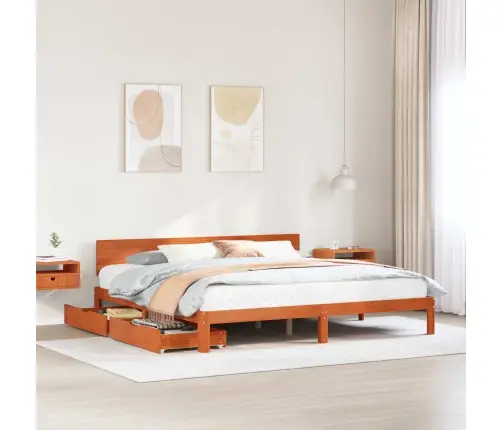 Gultas Rāmis Ar Atvilktni Vaks Brūns 180 X 200 Cm Cieta Priede Vidaxl