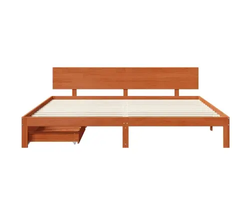 Gultas Rāmis Ar Atvilktni Vaks Brūns 180 X 200 Cm Cieta Priede Vidaxl