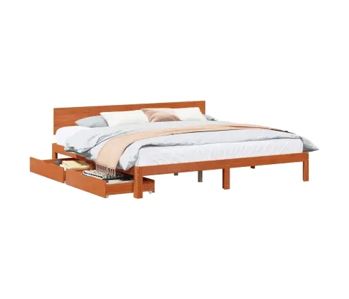 Gultas Rāmis Ar Atvilktni Vaks Brūns 180 X 200 Cm Cieta Priede Vidaxl