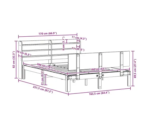 Lovos Rėmas Su Galvūgalio 2 Pcs Vaško Ruda Kietas Pušies Medis