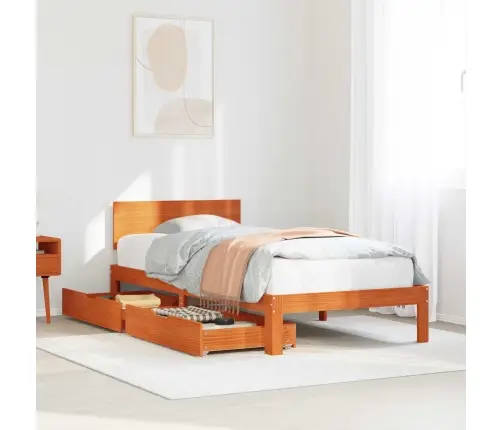 Gultas Rāmis Ar Atvilktni Vaks Brūns 70 X 190 Cm Cieta Priede Vidaxl