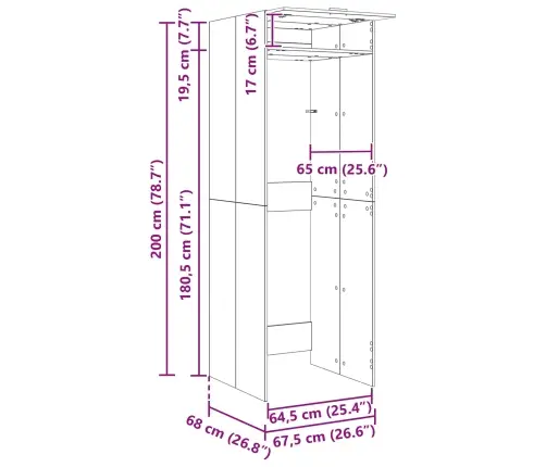 Veļas Mašīnas Skapis Balts 67,5 X 68 X 200 Cm Inženierijas Koks Vidaxl