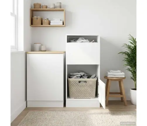 Veļas Skapis Ar Durvīm Balts 50 X 68 X 102 Cm Inženierijas Koks Vidaxl