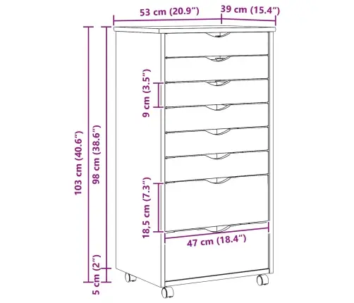 Rullējošais Skapītis Ar Atvilktnēm Ar Riteni Moss Caurs Laka Vidaxl