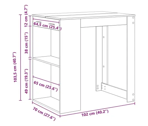 Baarilaud Sahtliga Must Tamm 102 X 70 X 103,5 Cm Tehispuit
