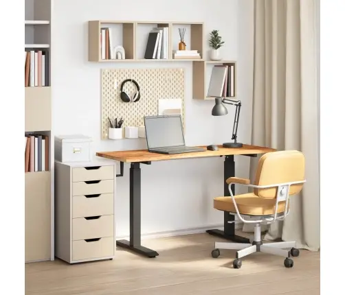 Galds Melns Un Gaiši Brūns 140 X 60 Cm Cietā Ozola Koks Vidaxl