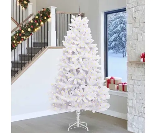 Dirbtinė Sulankstoma Kalėdų Eglutė Balta 270 Cm Pvc Ir Plienas