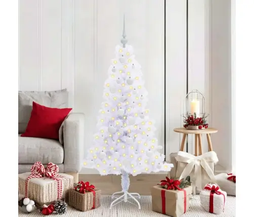 Tehisjõulupuu Koos 150 Led-Iga Valge 150 Cm Pvc Ja Teras