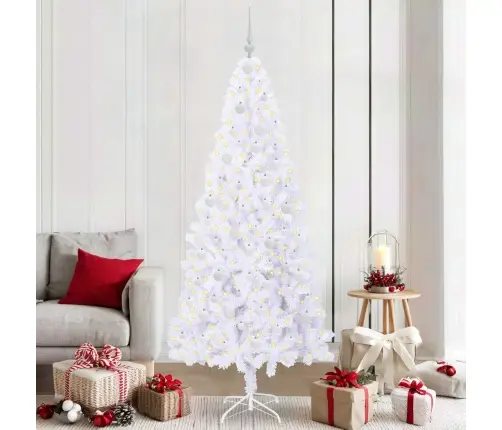 Mākslīgā Ziemassvētku Eglīte Balts 210 Cm Pvc Un Tērauds Vidaxl