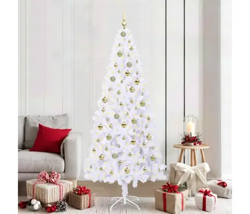 Mākslīgā Ziemassvētku Eglīte Balts 210 Cm Pvc Un Tērauds Vidaxl