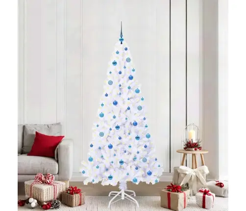 Mākslīgā Ziemassvētku Eglīte Balts 210 Cm Pvc Un Tērauds Vidaxl