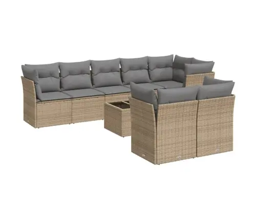 9-Daļīgs Dārza Dīvānu Komplekts, Matrači, Bēša Pe Rotangpalma Vidaxl