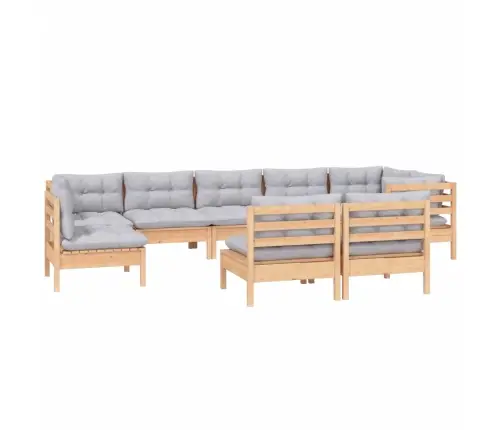 9-Daļīgs Dārza Mēbeļu Komplekts Ar Pelēkiem Matračiem, Priede Vidaxl