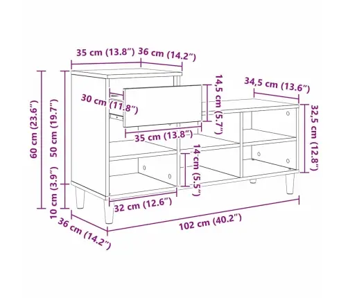 Apavu Skapis Melns Ozolkoks 102 X 36 X 60 Cm Inženierijas Koks Vidaxl