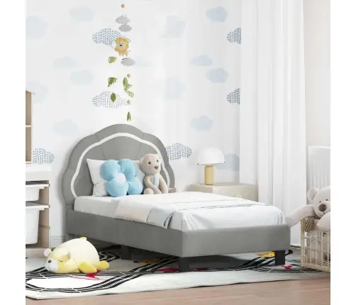 Bērnu Gultas Rāmis Ar Galvgali Gaiši Pelēks 70 X 140 Cm Samts Vidaxl