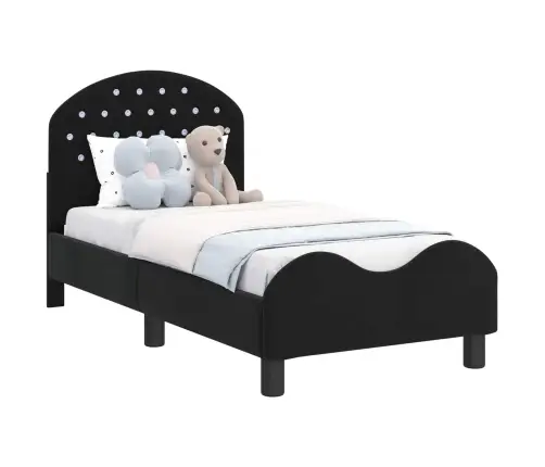 Bērnu Gultas Rāmis Ar Galvgali Melna 70 X 140 Cm Samts Vidaxl