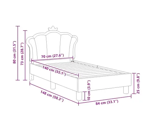 Bērnu Gultas Rāmis Ar Galvgali Rozā 70 X 140 Cm Pu Vidaxl