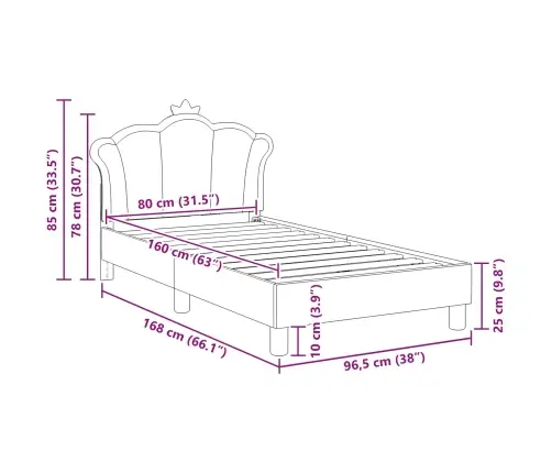 Bērnu Gultas Rāmis Ar Galvgali Rozā 80 X 160 Cm Pu Vidaxl