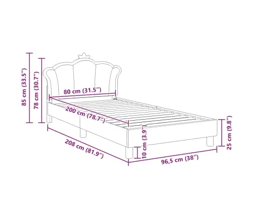 Bērnu Gultas Rāmis Ar Galvgali Rozā 80 X 200 Cm Pu Vidaxl