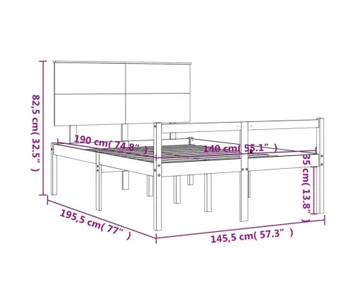 Gulta Ar Galvgali Senioriem, Balts, 140X190 Cm, Masīvkoks Vidaxl
