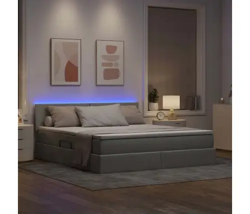 Gulta Ar Uzglabāšanas Vietu Un Led Gaiši Pelēks 160 X 200 Cm Vidaxl