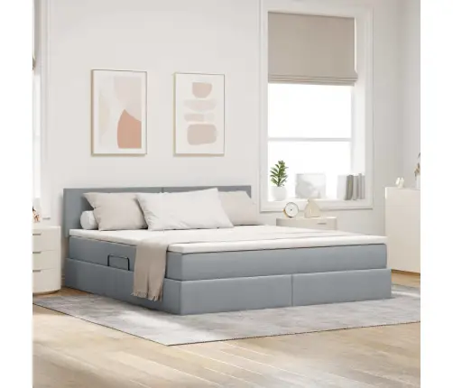 Gulta Ar Uzglabāšanas Vietu Un Led Gaiši Pelēks 160 X 200 Cm Vidaxl